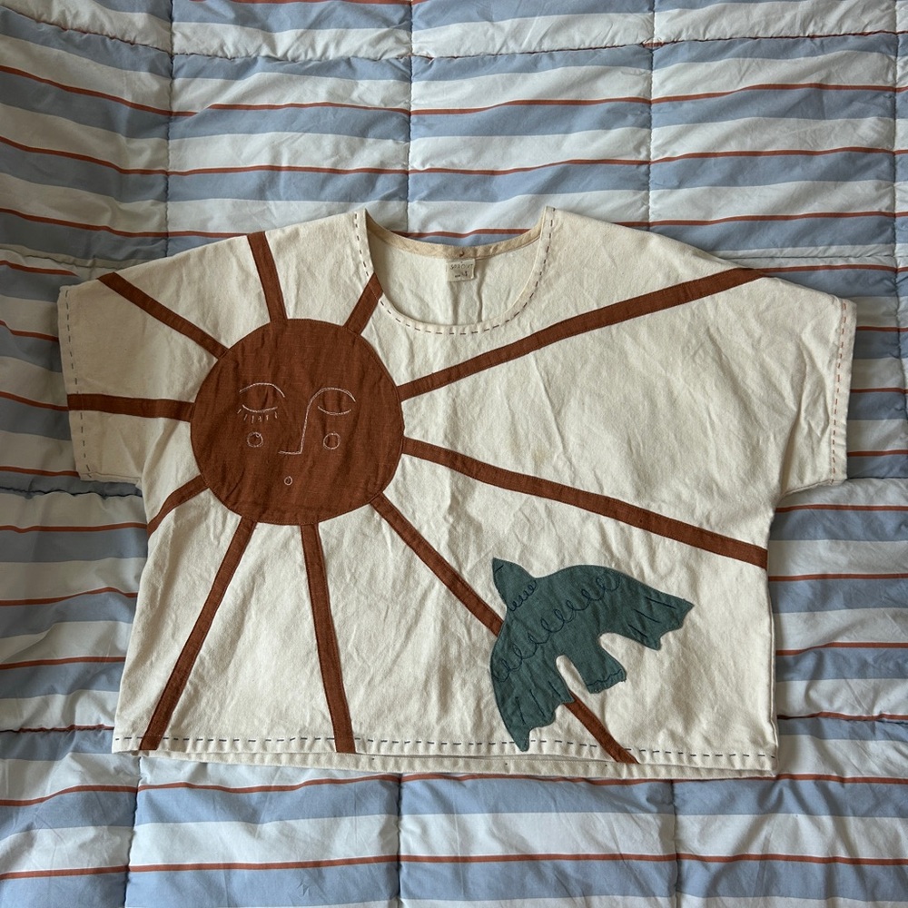 SOLD Short Sleeve Tee with Sun and Bird Design